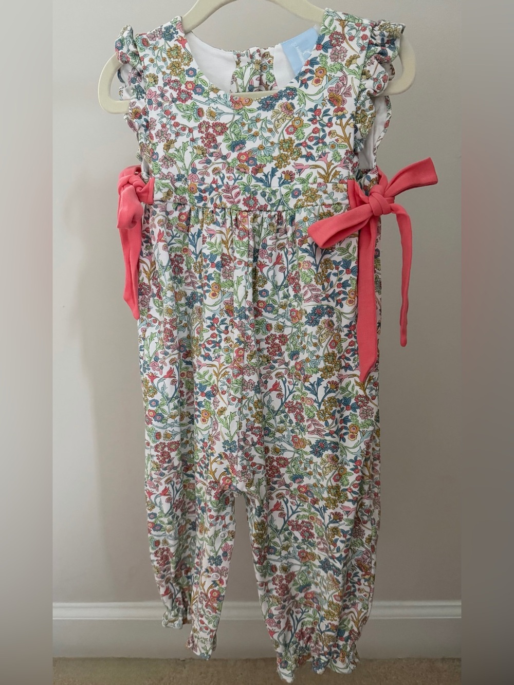 bella bliss Floral Romper with Coral Tie Straps
